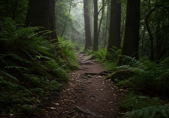 A Tranquil Forest Path Meanders Through a Lush Jungle