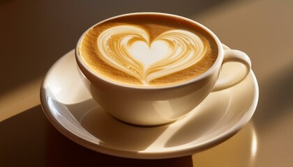 心温まるラテアートのハート模様 - カフェの雰囲気を引き立てる一杯
