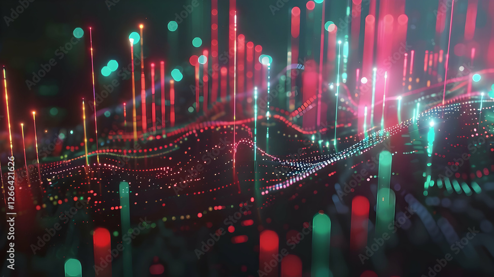 Poster abstract visualization of colorful data waves and light patterns in a digital space