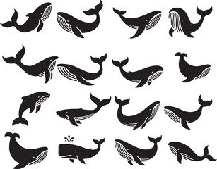 Whale silhouettes collection.