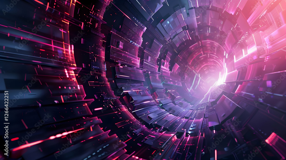 Poster abstract tunnel of light and color creating a futuristic digital landscape