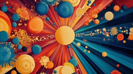 Abstract Colorful Design with Circular Shapes and Radiating Lines