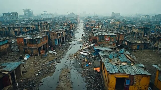 Aerial View of a Slum: Poverty, Urban Decay, and Overpopulation