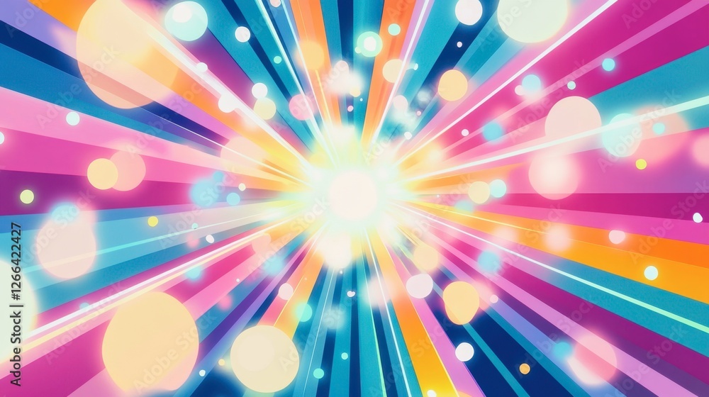 Poster vibrant colorful abstract background with rays and bokeh effects