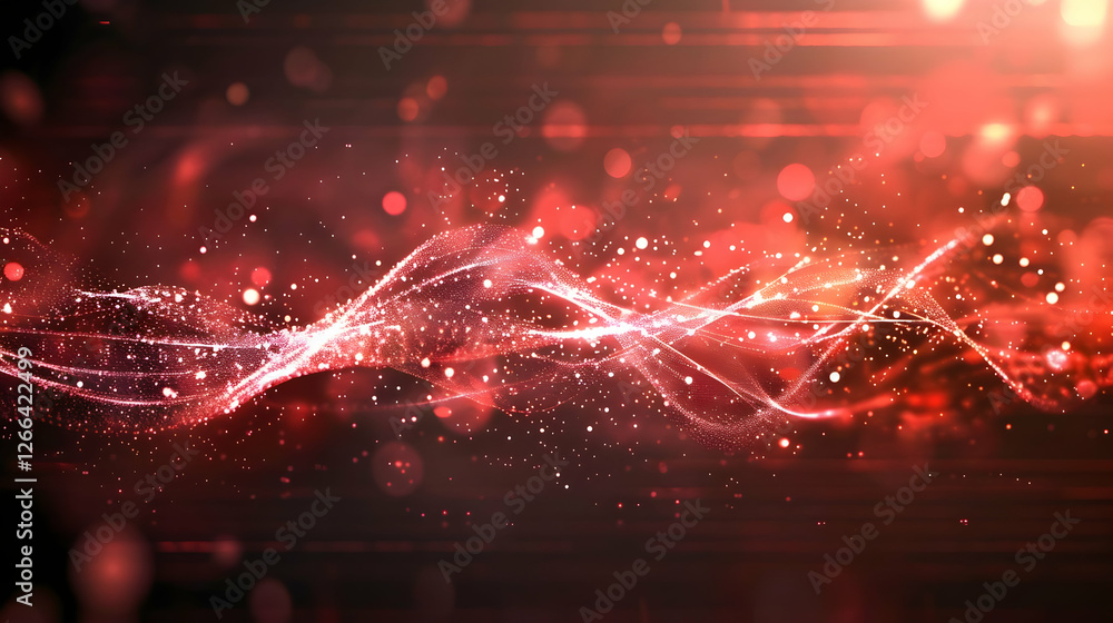 Poster abstract red wave pattern with glowing particles and dynamic motion effects