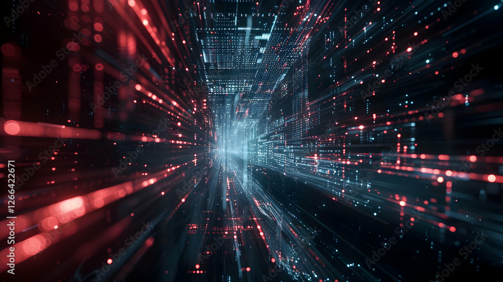 Poster abstract representation of digital data flow in a high-tech environment
