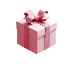 Obraz premium Elegant pink gift box with a decorative ribbon bow, isolated on a transparent background. Perfect for celebrations, birthdays, and holiday-themed designs. AI-generated image with realistic details.