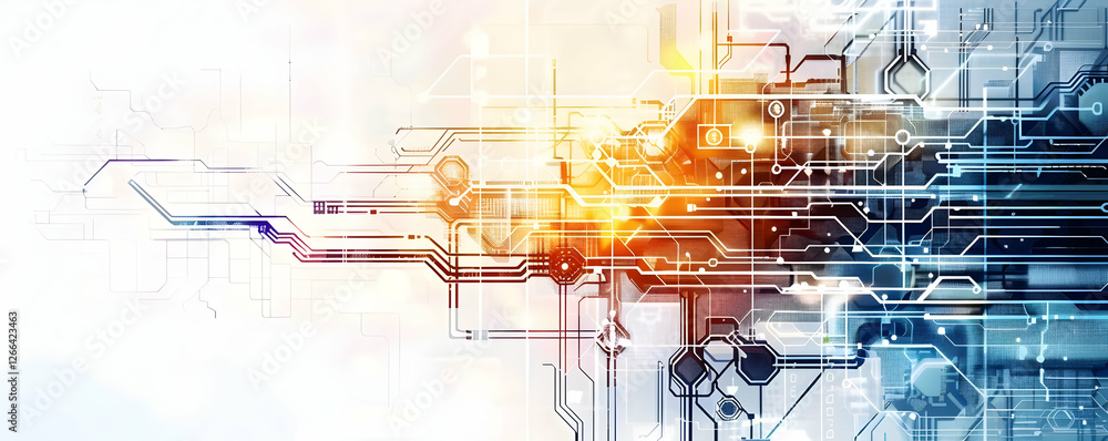 Aufkleber abstract technology background with glowing circuits and light effects
