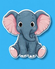 Obraz premium Adorable Baby Elephant Sticker: Big Eyes, Pink Ears, Sweet Smile!
