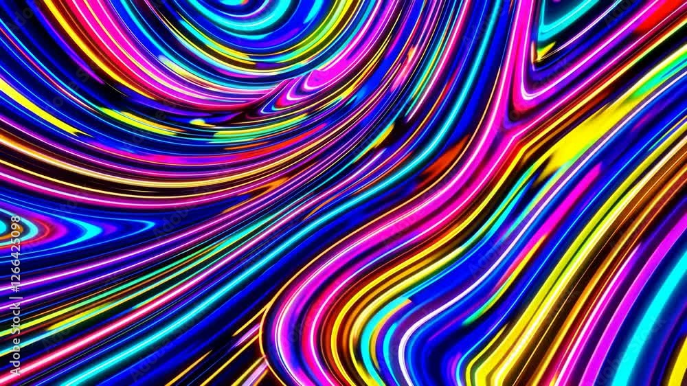Poster colorful abstract liquid swirl pattern with vibrant neon hues, psychedelic digital art concept