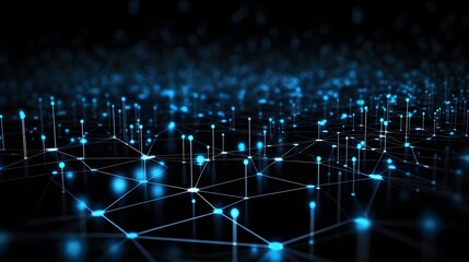 Obraz premium Abstract Network Connection Glowing Blue Nodes and Lines Digital Technology Background