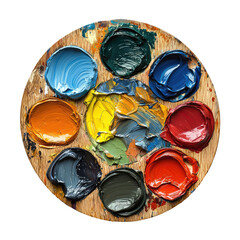 Vibrant Mixed Paints on Wooden Palette Isolated Against Pure Transparent background for Art and Creative Projects