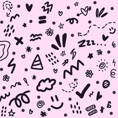 black and pink doodles abstract illustration pattern