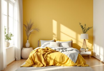 Sunny Yellow Bedroom Design with Minimalist Decor