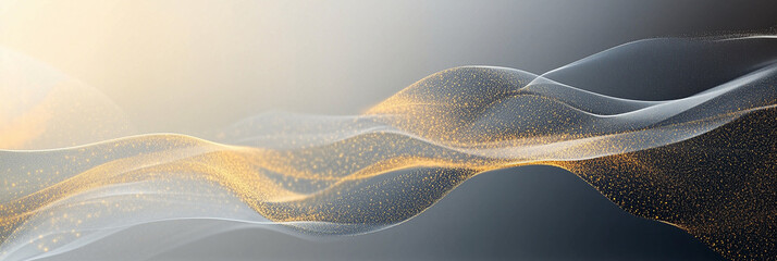 Abstract gold and white flowing waves on dark background