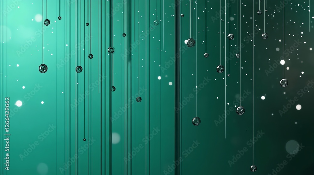 Poster abstract dark cyan background with bubbles and lines for modern design