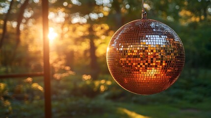 Obraz premium Sunset disco ball, forest party