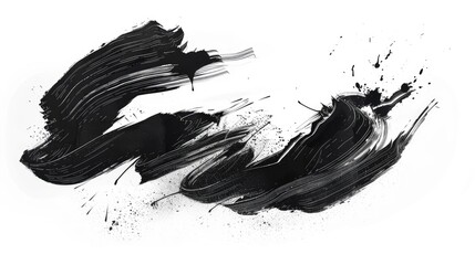Abstract brush strokes, ink splashes and smudges in black isolated on a white background