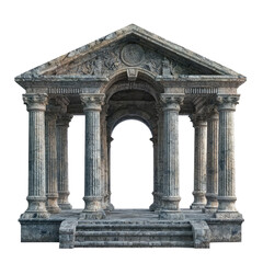Obraz premium Isolated Ancient Stone Temple with Imposing Pillars Surrounded by Clear Space Against a Transparent background