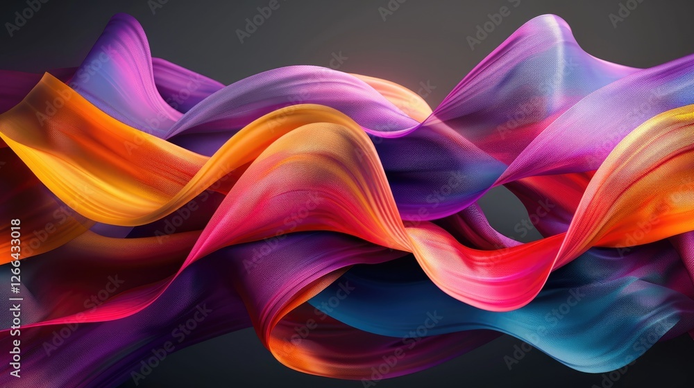 Poster abstract colorful background with three dimensional ribbon shape, dark grey background
