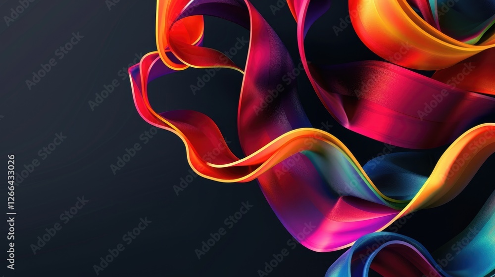 Poster abstract colorful background with three dimensional ribbon shape, dark grey background
