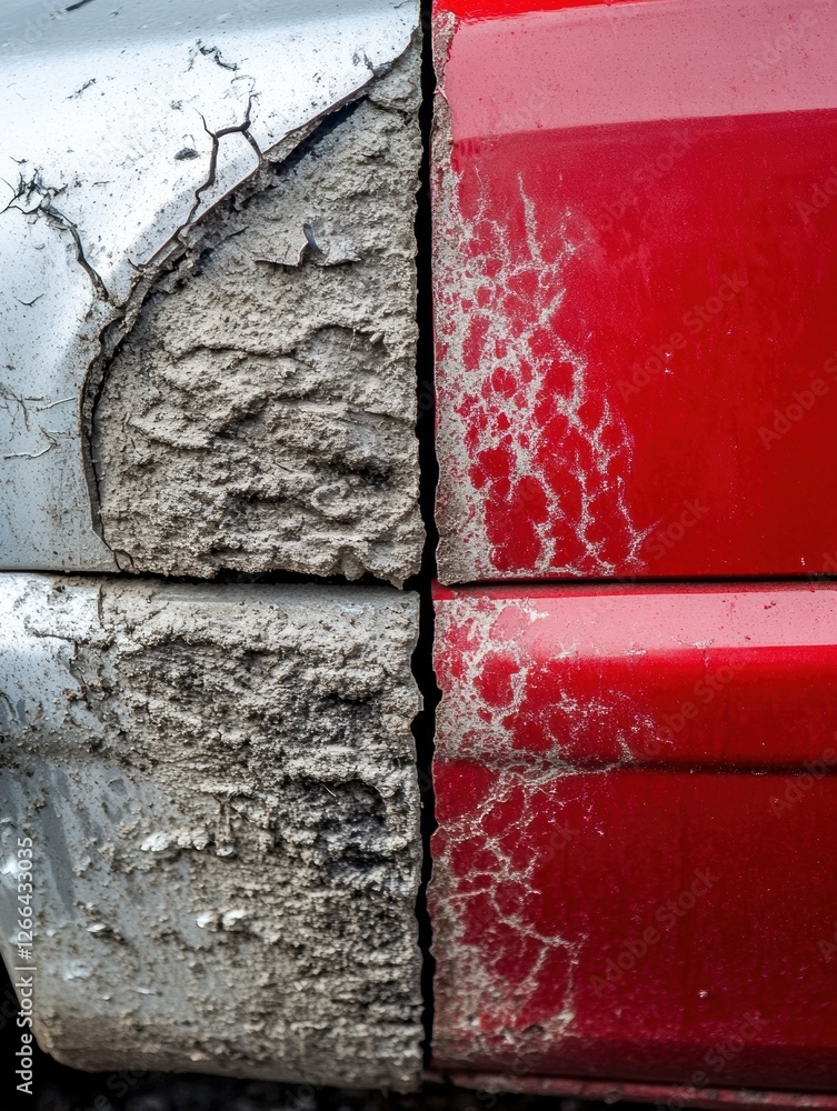 Poster comparison of a scratched, dirty car and a shiny, polished version showcasing contrasting vehicle co