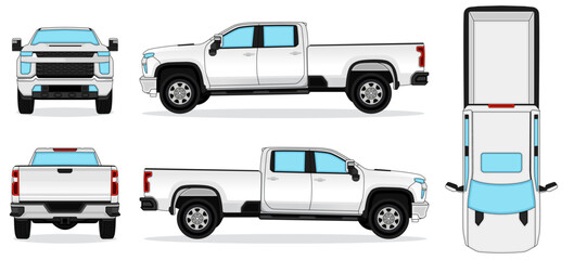Pickup Car Vector -  Car mockup for car branding on White background. Side, Front, Rear View © Deden Irfandi