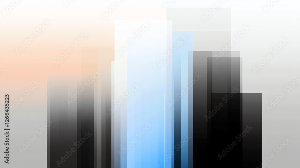 Poster abstract cityscape with geometric blocks and soft color gradients