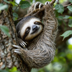 Fototapeta premium Peaceful Sleeping Sloth Amid Tropical Forest Canopy