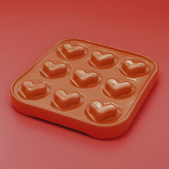 Red heart-shaped candy mold on red background; ideal for Valentine's Day baking or dessert making