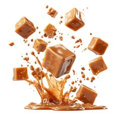 Falling Cube on Transparent background with Splashing Liquid in Mid-Air, Captured in Bright Lighting and Crisp Detail