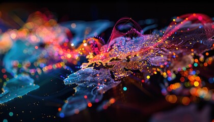 Cyberspace maping with futuristic international telecommunication network, concept about global data transfer, background with colourful abstract dynamic gradient line flows connecting cityspace aroun