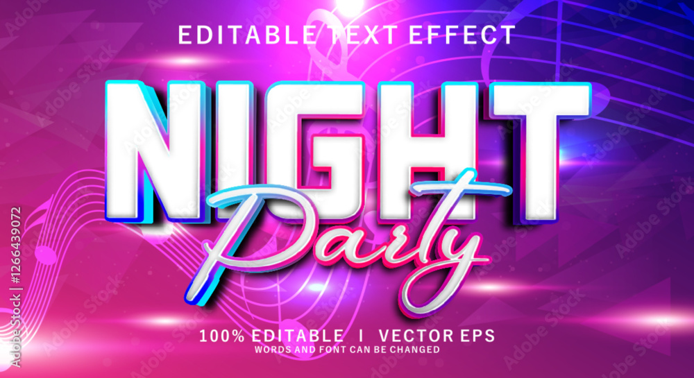 Poster night party 3d vector text effect with modern style design