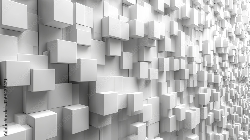 Poster abstract arrangement of white cubes creating a textured wall effect.