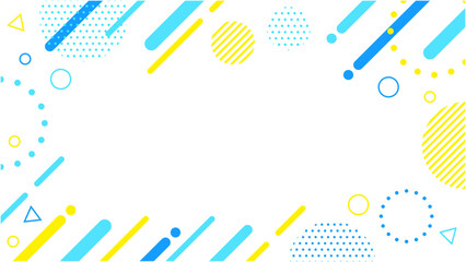 夏に使える かわいい抽象的な幾何学模様のフレーム素材  チラシ・Web・動画背景素材16:9サイズ 水色 青 シアン イエロー