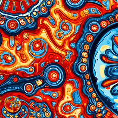 Fototapeta premium Abstract swirling red and blue organic shapes, vibrant color palette, digital art, ideal for design backgrounds