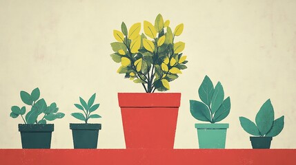 Vibrant potted herbs grow steadily in soft light a calming visual aesthetic. AI Generated