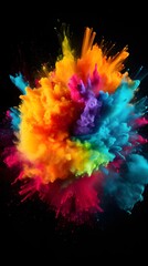 Vibrant Rainbow Color Explosion Abstract Paint Cloud Burst Artistic Design Element