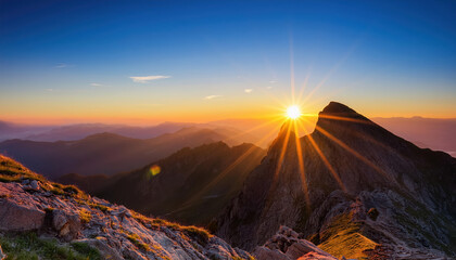bright sunrise over mountain peak radiating new beginnings and positive energy