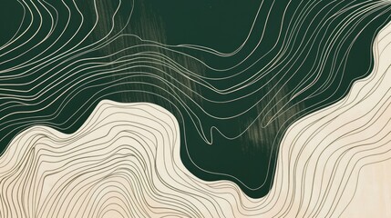 abstract line art, ivory against a hunter green background