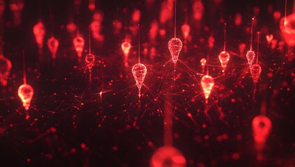 Abstract network of glowing red points in dark space