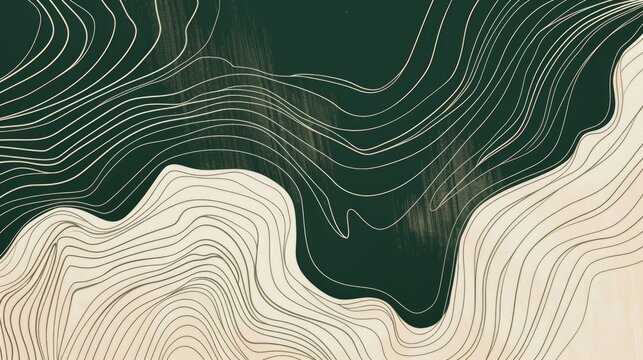 abstract line art, ivory against a hunter green background
