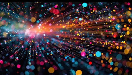 Cyberspace maping with futuristic international telecommunication network, concept about global data transfer, background with colourful abstract dynamic gradient line flows connecting cityspace aroun