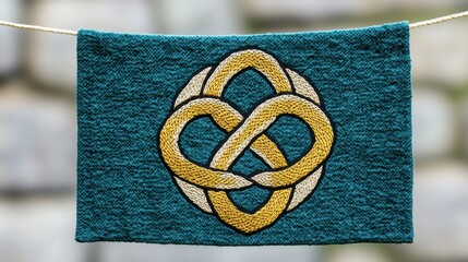 Colorful Knitted Wall Hanging with Intricate Celtic Knot Design