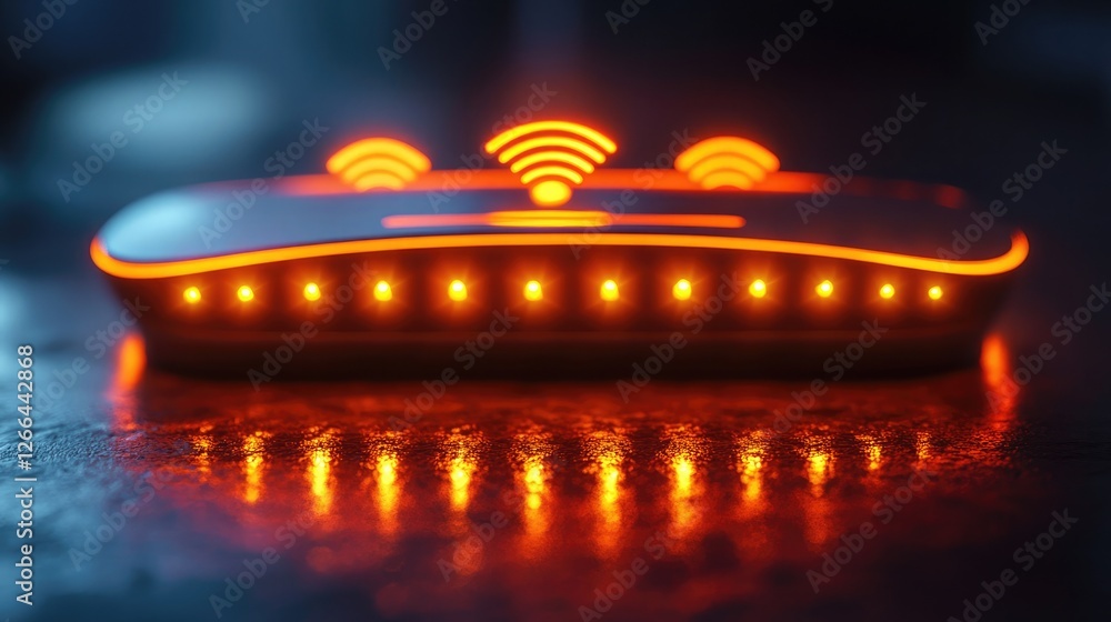 Poster modern wireless hub: sleek router with illuminated indicators