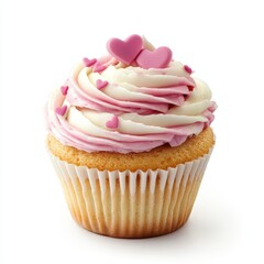 Sweet heart-shaped cupcake on white background