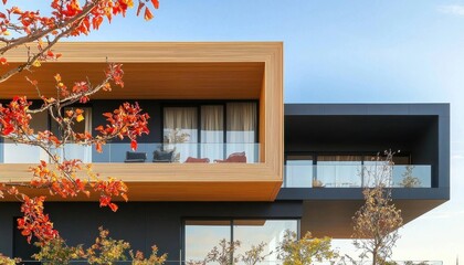 Modern Architectural Design with Wooden Elements and Balcony