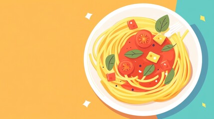 Freshly Cooked Spaghetti with Tomato Sauce and Vegetables on Plate