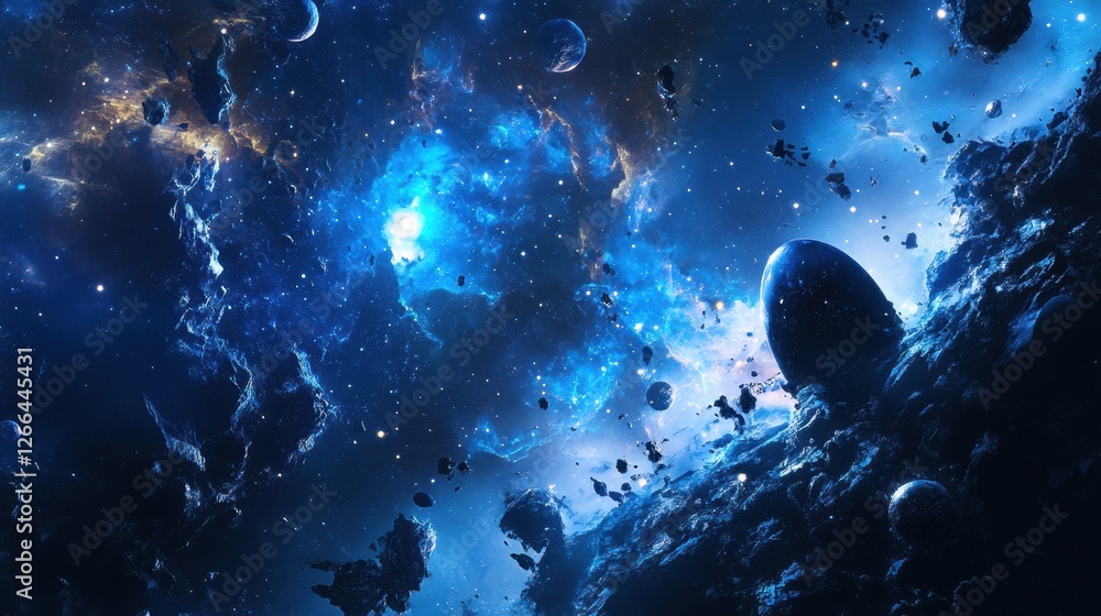 Poster Cosmic stickers with vibrant colors and celestial elements creating an atmosphere of wonder and exploration in deep space. Generative AI