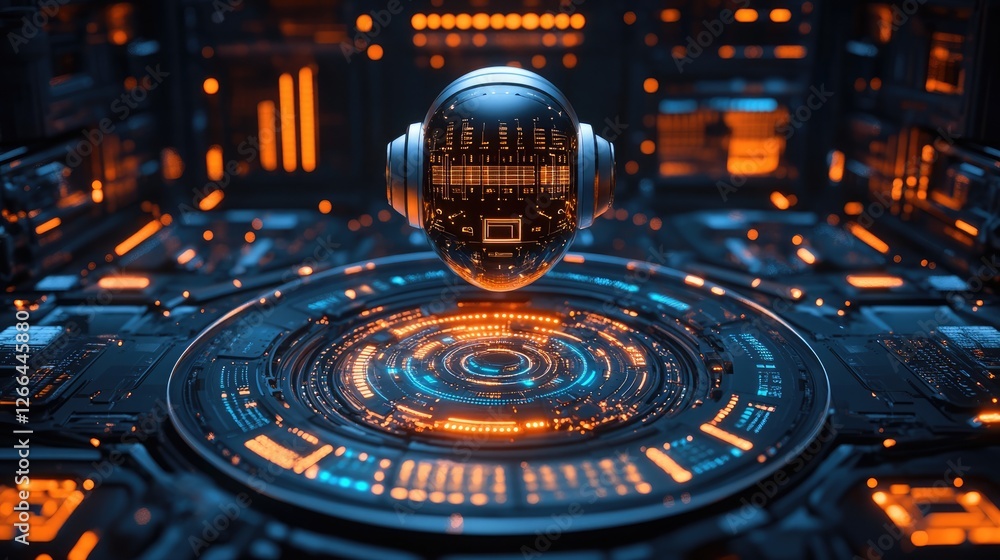 Poster glowing data and automation: the robotic brain concept